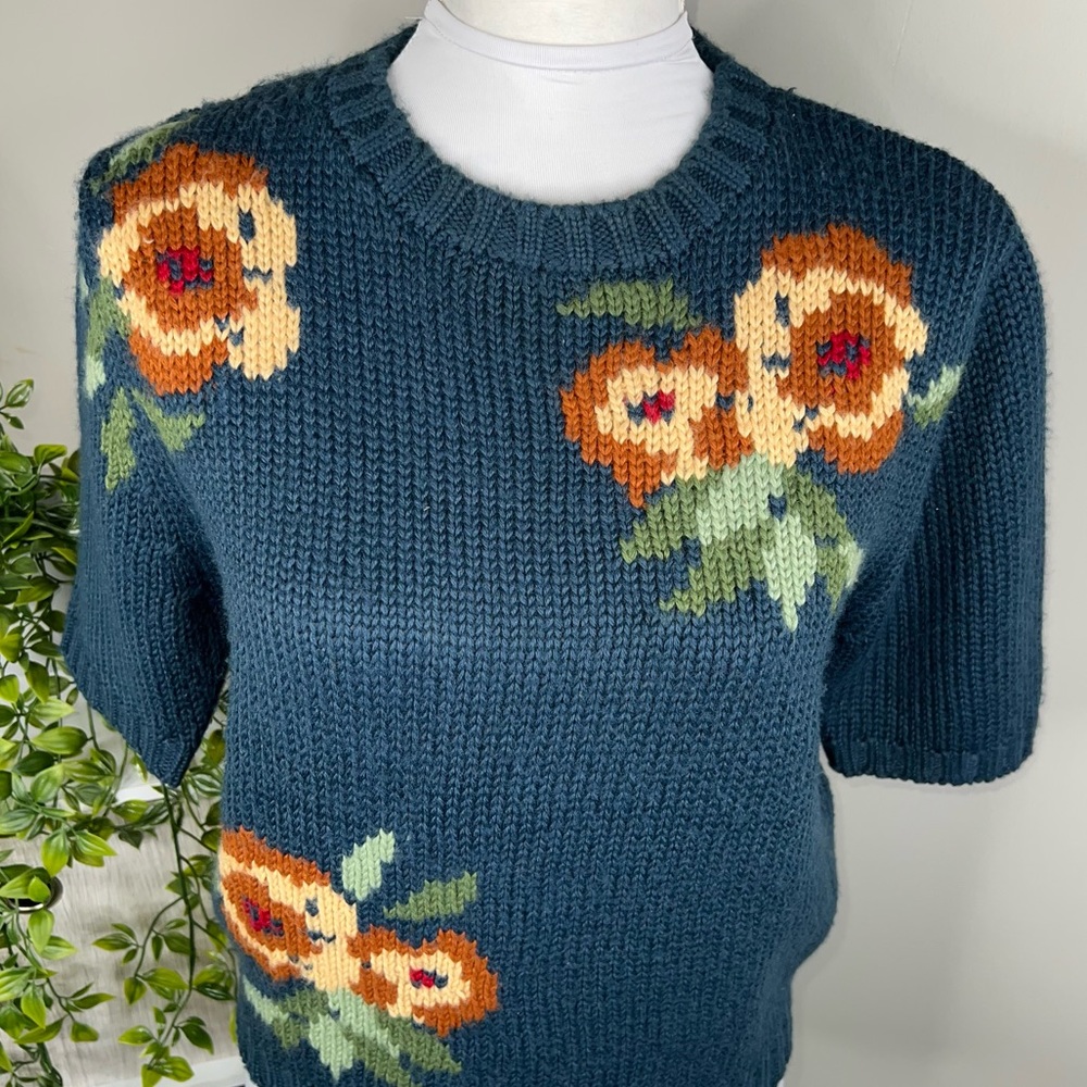 Floral Knit Sweater - Teal - Picture 5 of 9